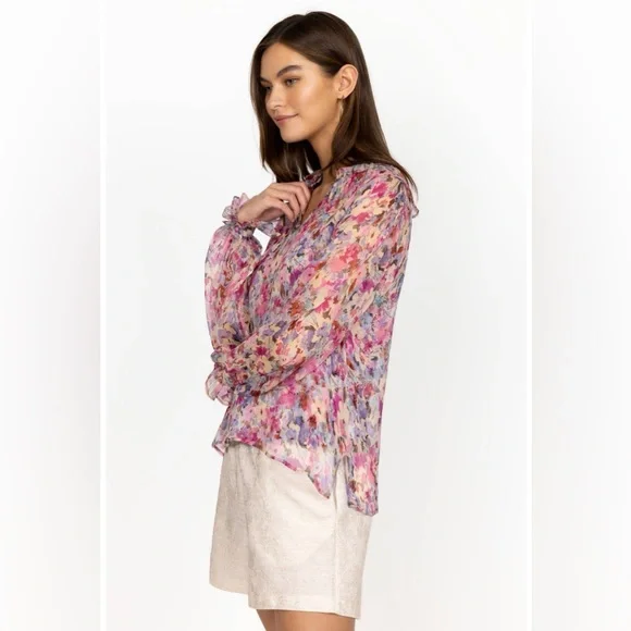 Johnny Was Silk Floral CORA RUFFLE BLOUSE - Picture 3 of 12